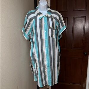 Goa Swimwear by Japan Striped Swim 100% Cotton Coverup Dress Teal Black White XL